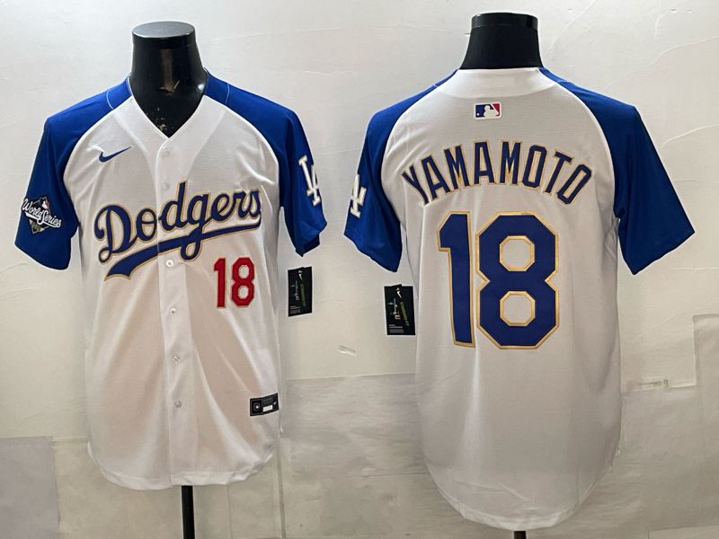 Men Los Angeles Dodgers #18 Yamamoto White Gold 2026 Nike Game MLB Jersey 0012